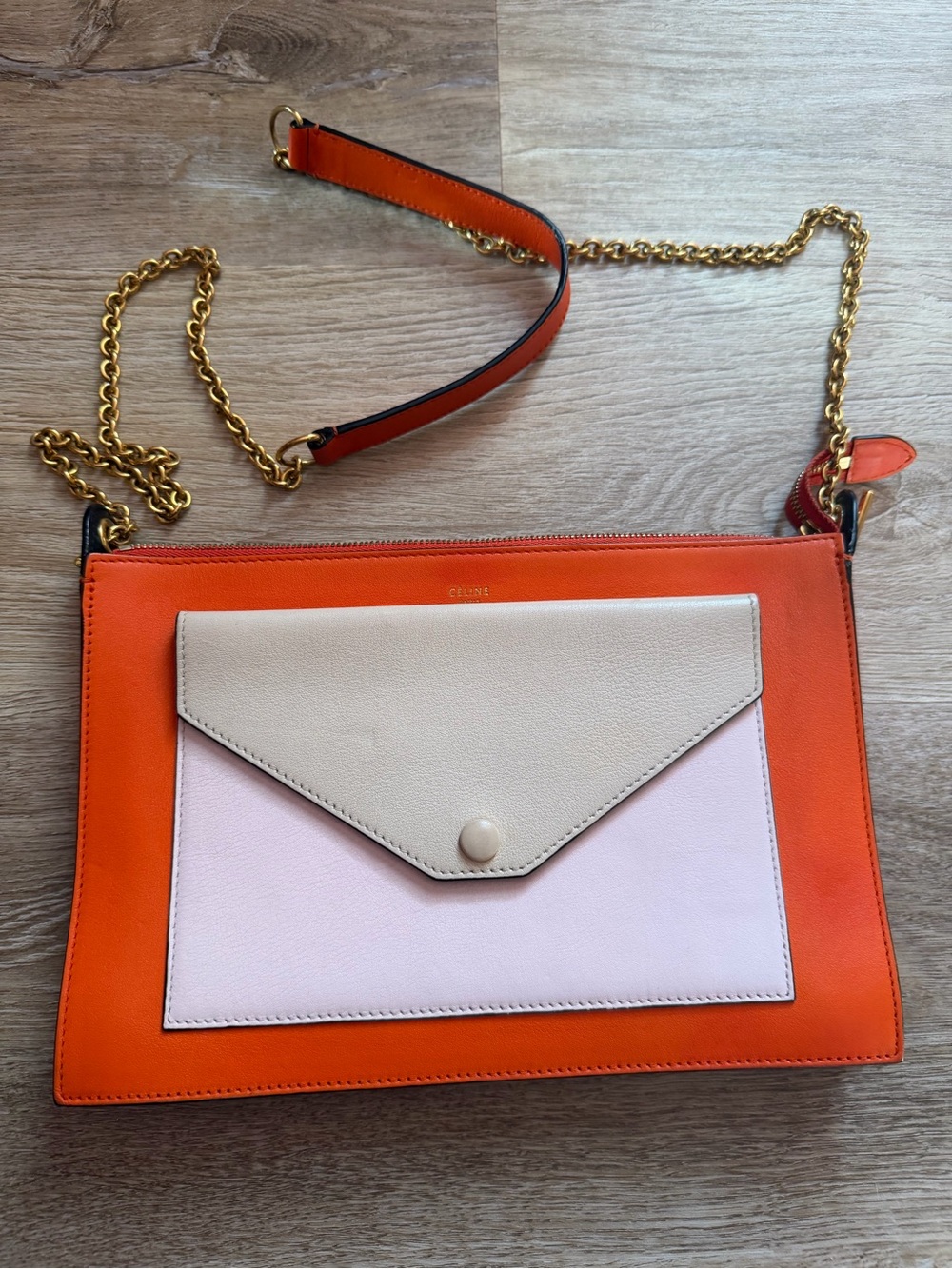 Celine Orange Multicolor Leather Envelope Crossbody Bag